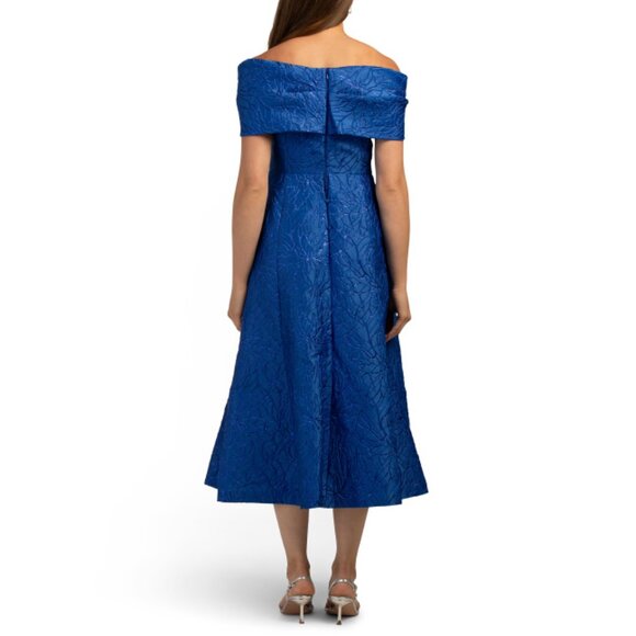 TERI JON Royal Tonal Met Off Shoulder Side Pleat Skirt Dress - Picture 2 of 2
